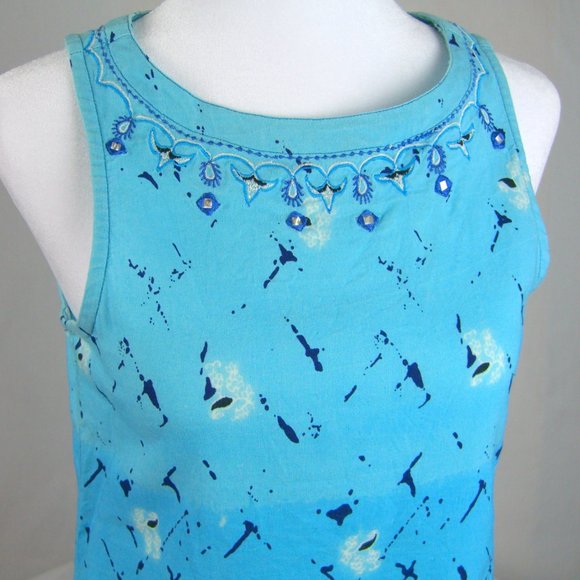 Blue Shift Sleeveless Dress Embroidered with Mirrored Squares Med Urban Safari - Picture 4 of 6